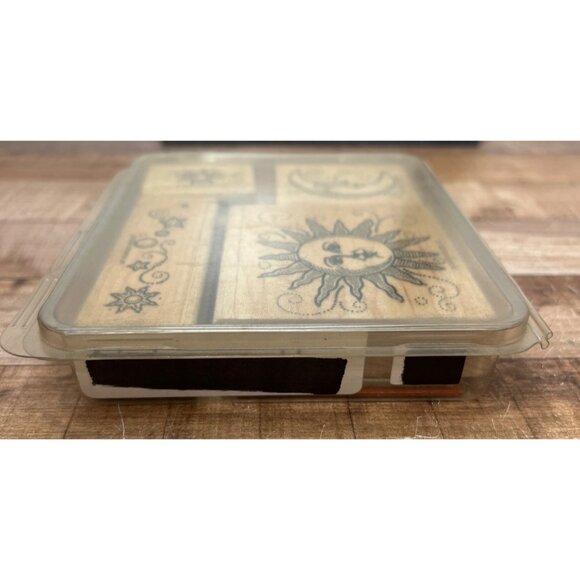 2000 STAMPIN' UP! Sun Moon & Stars Wood Mounted Rubber Stamp set of 4 Celestial - Picture 2 of 4